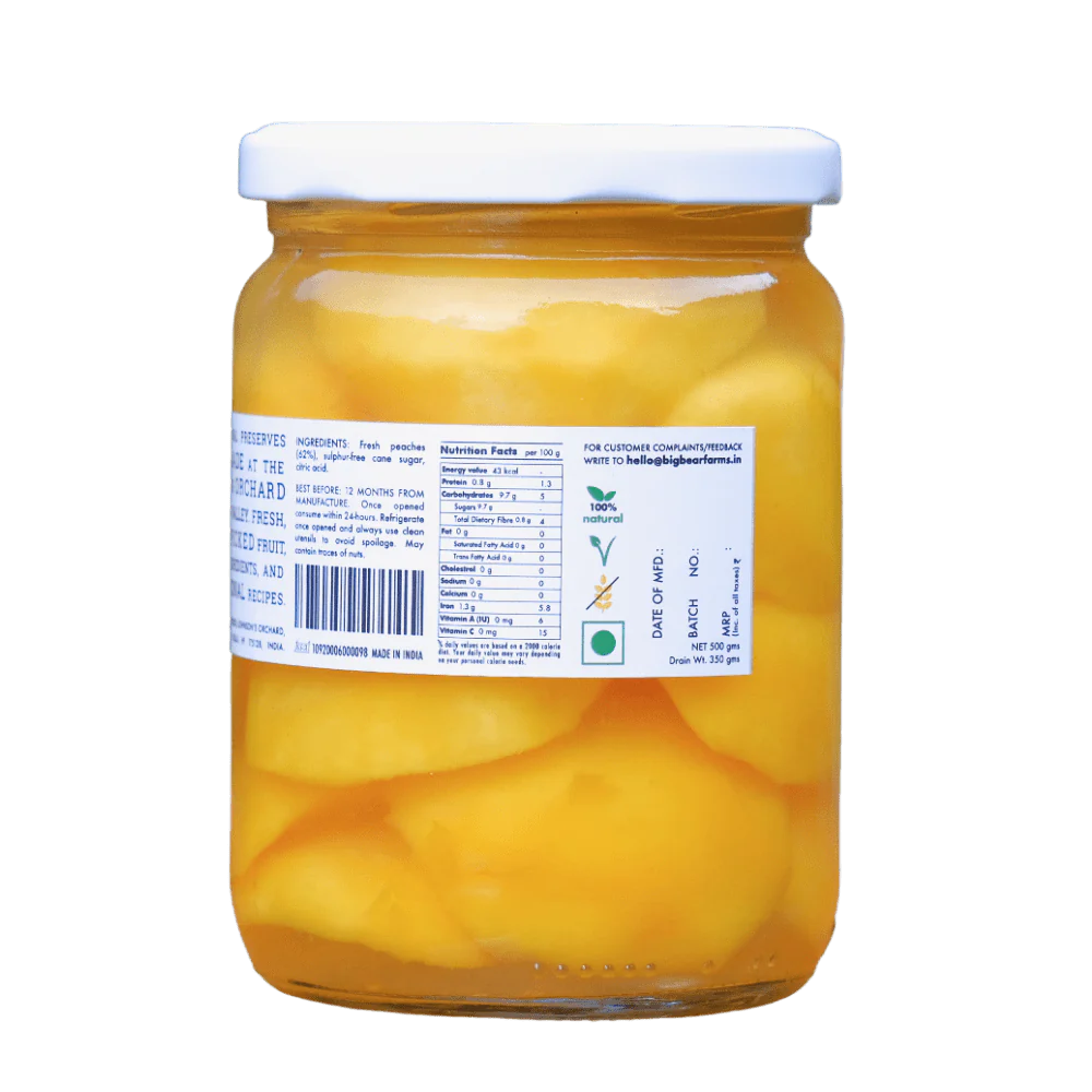 4 x PACK Bottled Peaches 500g (Thin Cut) - Big Bear Farms